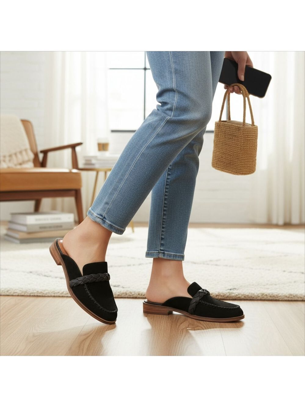 Lucky Brand Suede LEATHER Mule Loafers Slippers Sandal Shoes Size 9.5 M BLACK